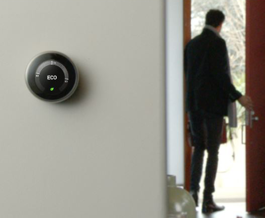 Google Nest Learning thermostat with enabled away-aware feature turns itself down to save energy when you are away
